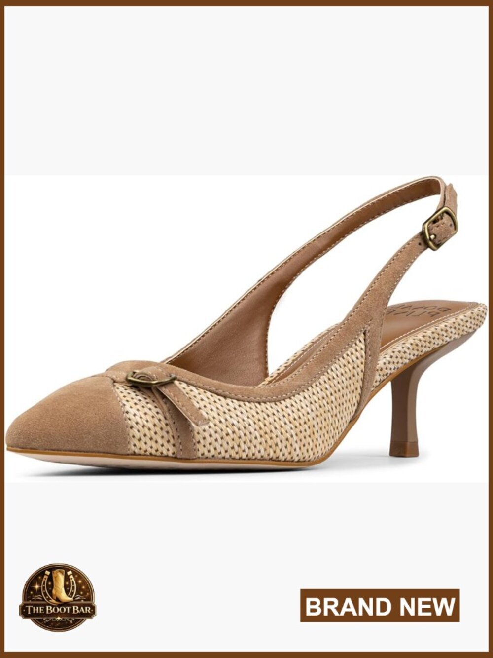 Womens Slingback Pumps Memory Foam Insole Raffia Kitten Heel